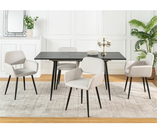 Conjunto de mesa extensible efecto madera y 4 sillas Blanco/ Negro