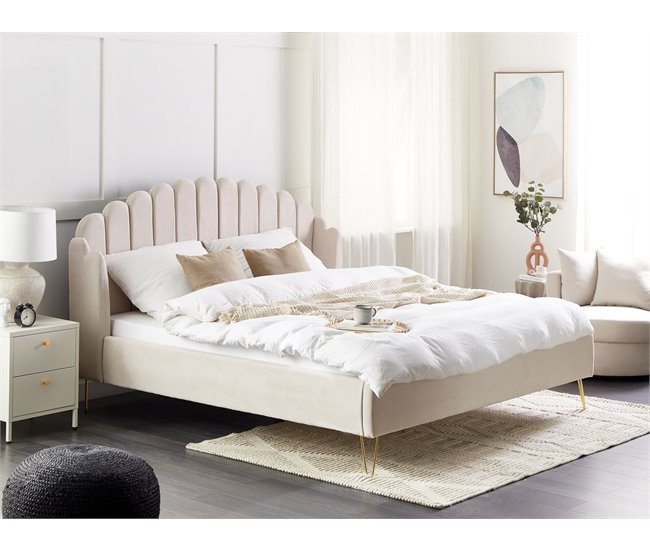 Beliani Cama con somier Poliéster AMBILLOU 197x214 Beige