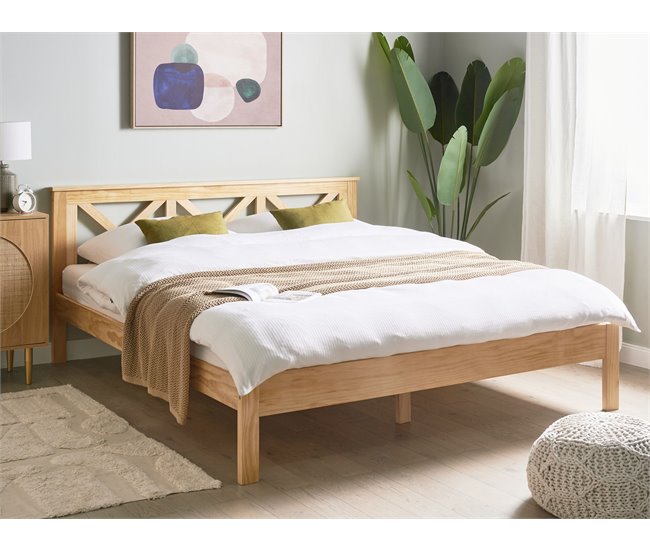 Beliani Cama Madera de pino TANNAY 189x208 Blanco