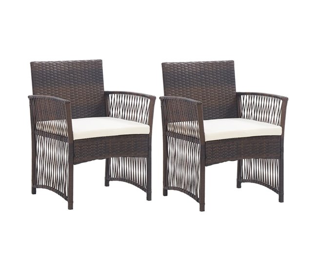 2 Sillones de jardín de ratán sintético con cojines Marron