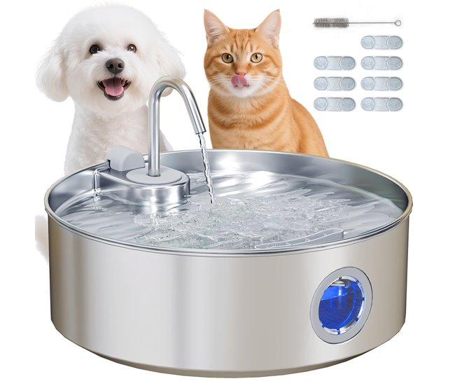 Fuente Agua Mascotas Acero Inoxidable 304 PawHut Gris
