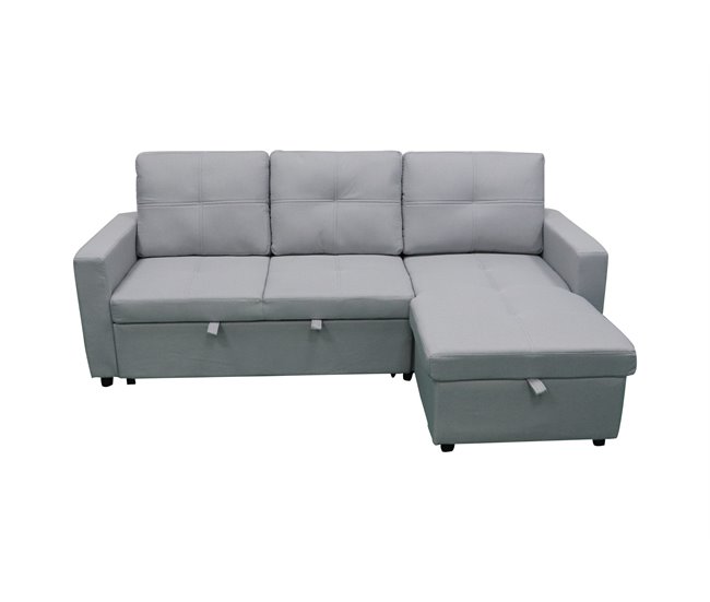 Sofá Cama Con Arcón y Chaise Longue Gris Claro