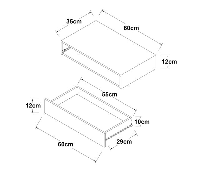 Estantería de pared Kärsämäki con cajón hasta 5 kg MDF 60 Blanco