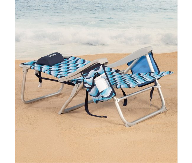 Aktive Silla plegable de playa con 5 posiciones, cojín, aluminio Azul
