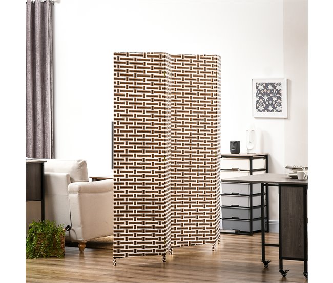 Biombo Separador Cuerda de Papel, Madera de Pino HOMCOM Multicolor