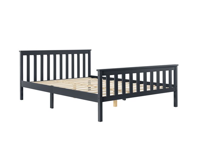 Cama doble de pino Breda con Somier y Reposacabezas - 168x209 Gris Oscuro