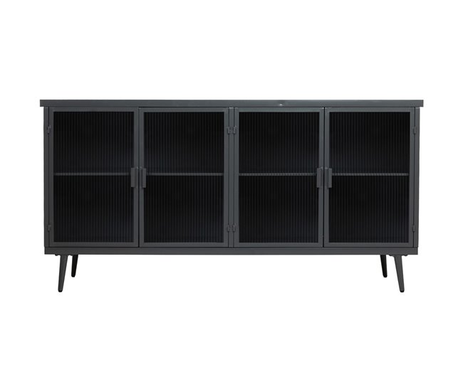 Aparador de metal y madera con vidrio, Negro