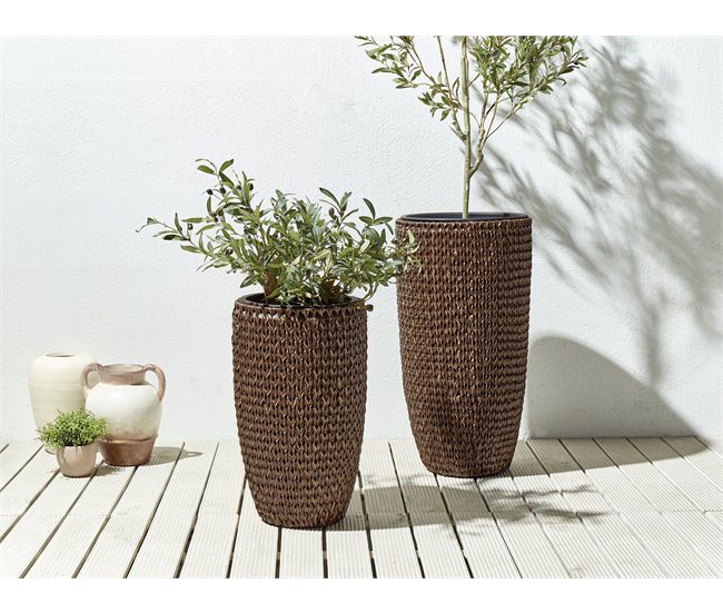 Beliani Conjunto de 2 macetas CEDRUS Marron