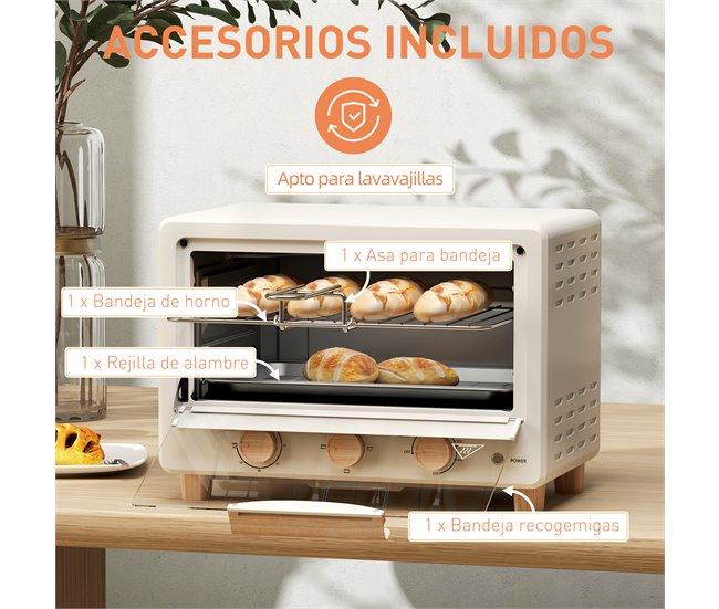 Horno Eléctrico Sobremesa Acero Inoxidable HOMCOM, hogar - cocina Crudo