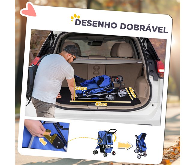 Cochecito para Perro y Gato Acero, Tela Oxford PawHut Azul