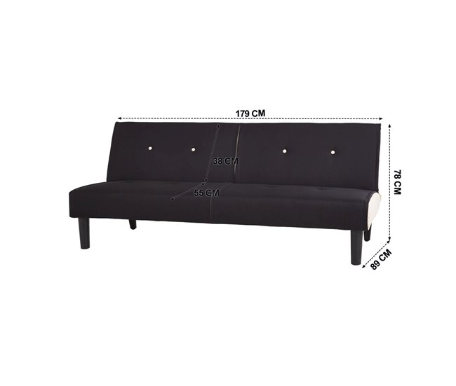 Sofá 2 plazas convertible en cama RIO color negro Negro