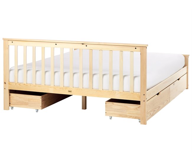 Beliani Cama con cajones Madera de pino OLENDON 169x206 Blanco