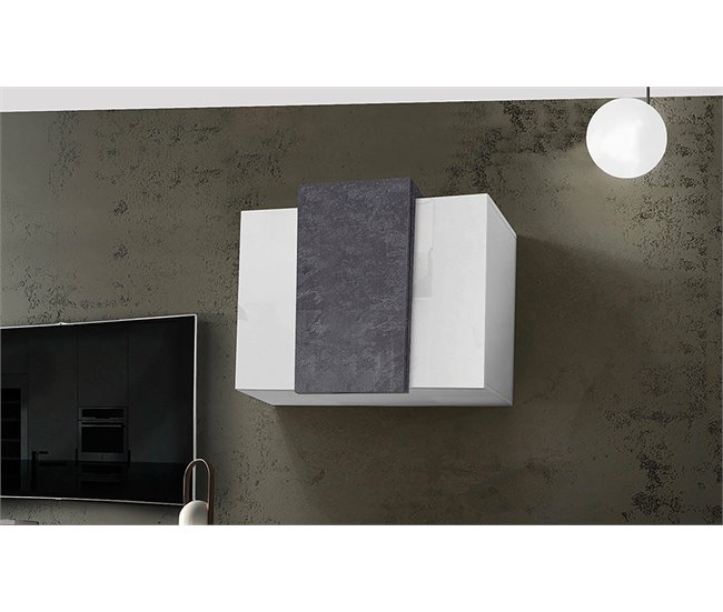 Armario mural efecto madera 90 Blanco/ Gris