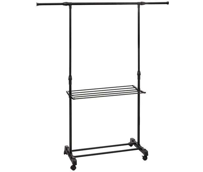 Burro de Ropa con Barra y Estante Extensible Negro/ Gris