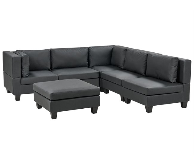 Beliani Sofá esquinero con reposapiés Piel sintética UNSTAD Negro