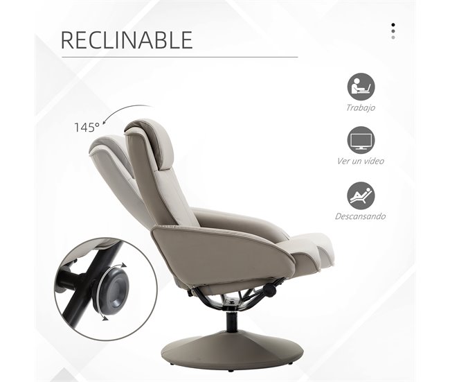 Sillón Relax Cuero sintético, Esponja, Acero HOMCOM Gris
