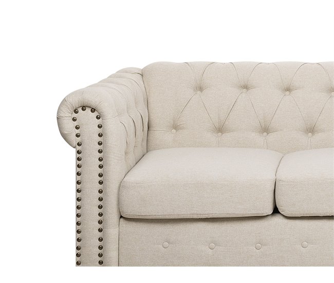 Beliani Sofá de 3 plazas Poliéster CHESTERFIELD Beige