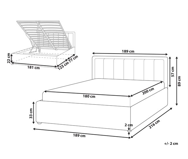 Beliani Cama con almacenaje Bouclé MONTLAUR 189x216 Blanco