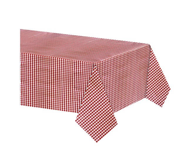 Acomoda Textil - Mantel Hule al Corte (Cuadros) Blanco/ Rojo