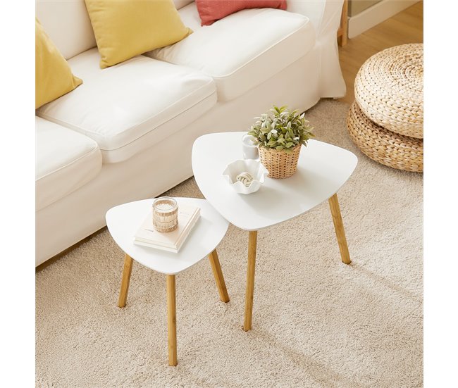 2 Mesitas de café FBT74-W SoBuy Blanco