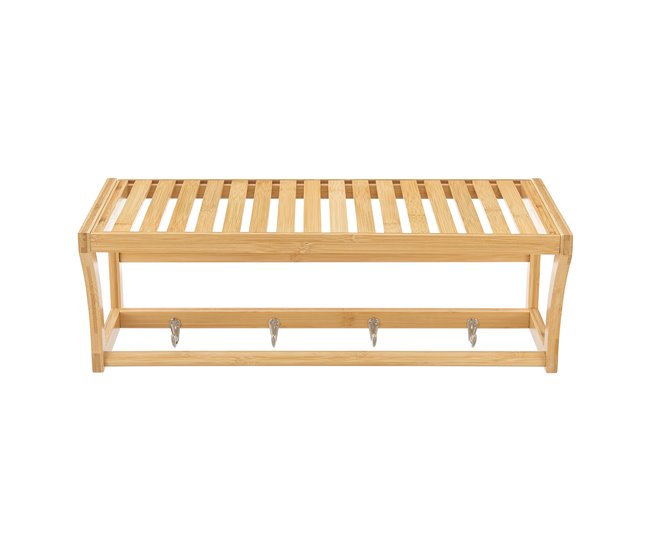 Estantería de pared Langeland con toallero y 4 ganchos bambú Natural