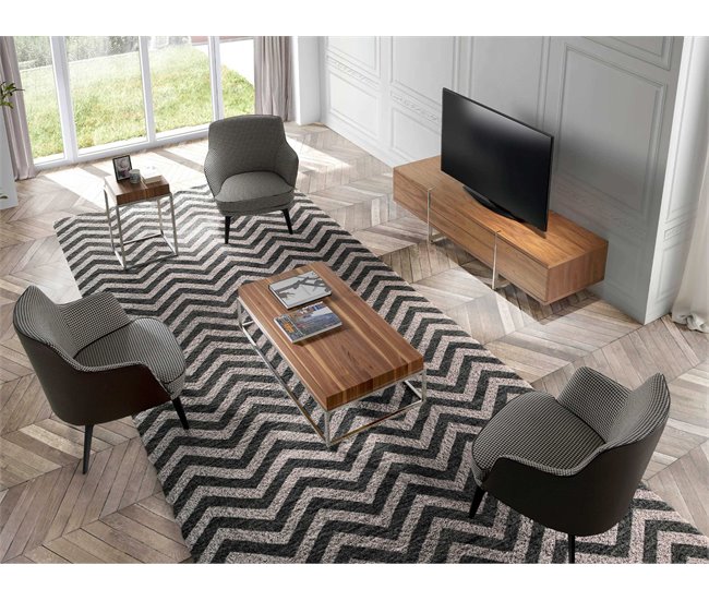 ANGEL CERDA Mueble TV nogal y acero cromado Nogal