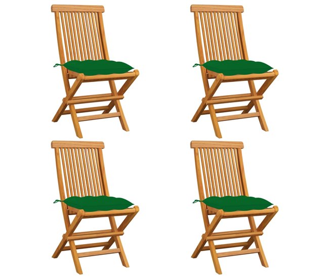 4 Sillas de jardin de madera de teca con cojines Antracita