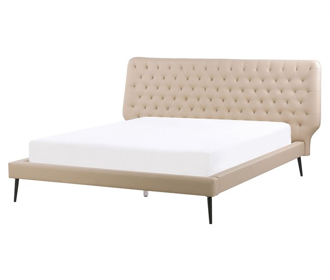Beliani Cama con somier Piel sintética ESSONNE 219x208 Beige