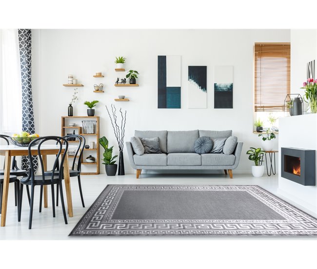 Alfombra MEFE moderna 2813 Marco llave griega Structural 180x270 Gris
