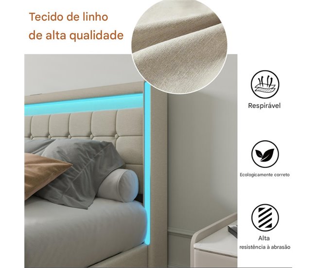 Cama, USB, Tipo C, Cama de Descanso, 4 Cajones, LED 148x213 Beige