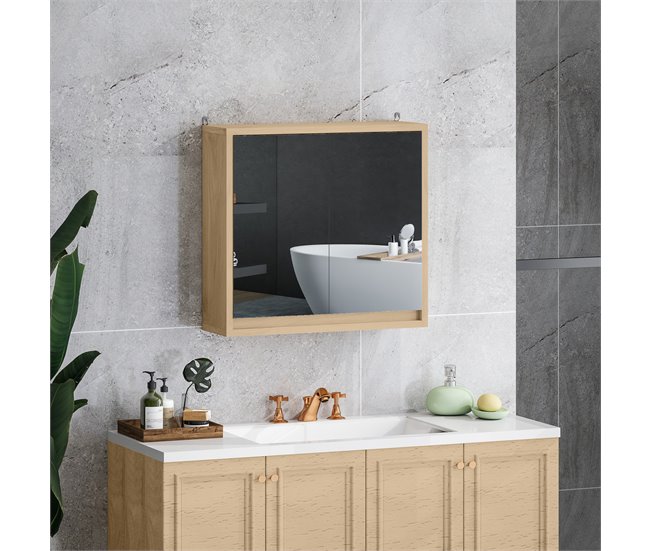 Armario con Espejo MDF, Melamina de Madera HOMCOM, hogar - baño Marron