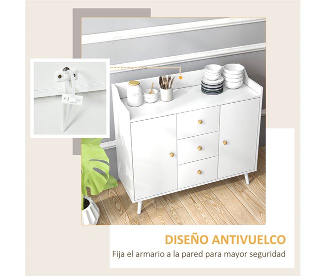 Aparador de Salón Melamina de Madera HOMCOM Blanco