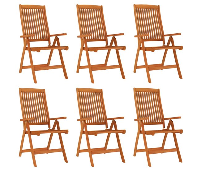 6 Sillas de jardín plegables de madera maciza de eucalipto Marron