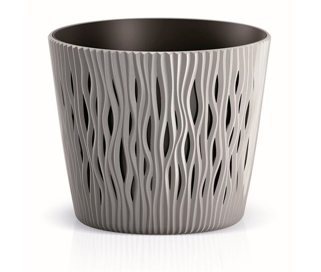 3x Maceta redonda de plastico Sandy Round Gris