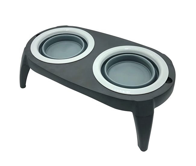 Well home comedero doble plegable para mascotas, silicona, antideslizante Gris