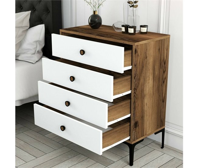 Cômoda com efeito madeira 76 Blanco/ Madera