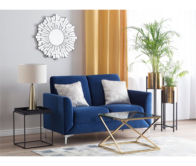 Beliani Sofá de 2 plazas Terciopelo FENES Azul Marino