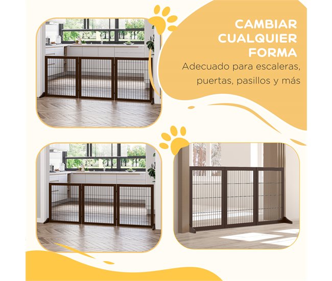 Barrera para Mascotas Madera de Pino PawHut Marron