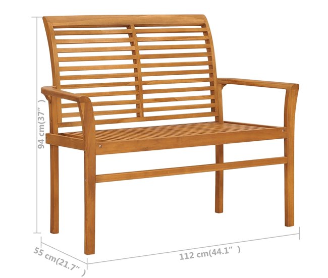 Banco de jardín madera maciza de teca y cojín 112x55 Azul Claro