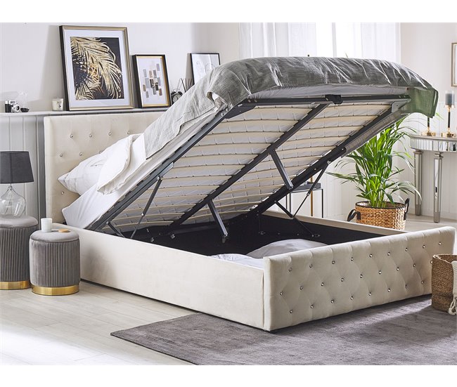 Beliani Cama con somier Terciopelo AMIENS 151x217 Beige