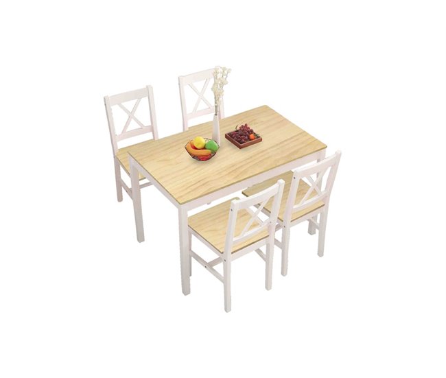 Conjunto de mesa con 4 sillas VERSALLES Natural/ Blanco