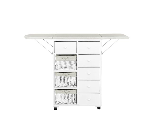 Acomoda Textil– Mueble de Planchar de Madera con 9 Compartimentos Blanco