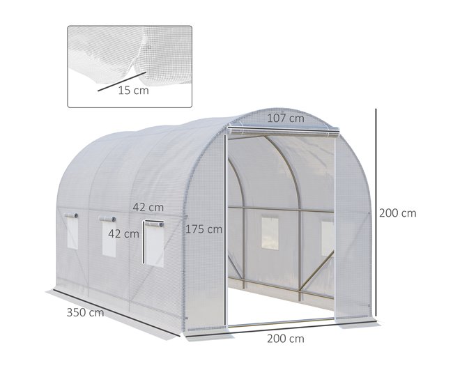 Invernadero de Túnel Metal, PE Outsunny Gris