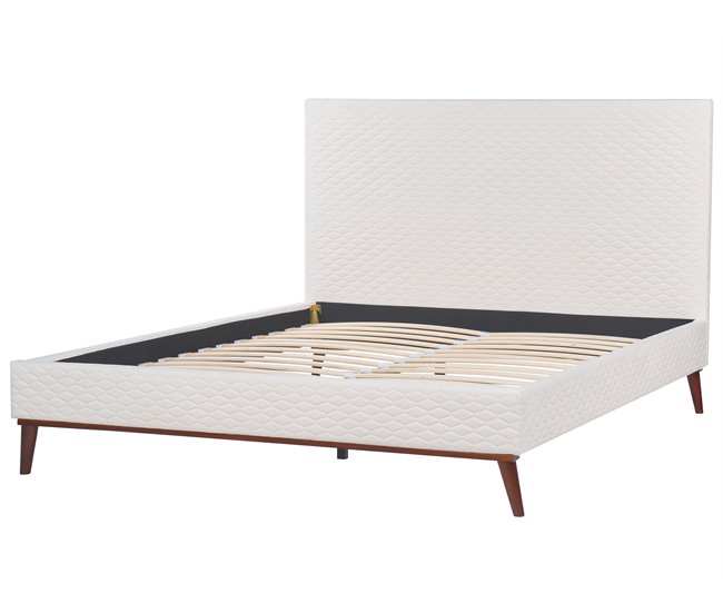 Beliani Cama con somier Terciopelo BAYONNE 171x212 Blanco/ Beige