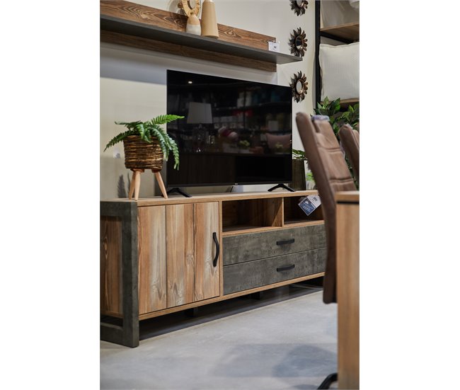 Mueble TV 1 puerta y 2 cajones INDUSTRY Gris/ Madera