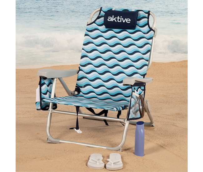 Aktive Silla plegable de playa con 5 posiciones, cojín, aluminio Azul