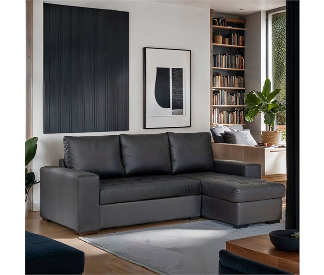 Chaise longue piel sintética con cama HARRY Negro