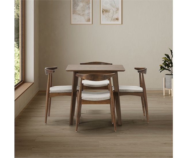 Juego de mesa y 4 sillas de comedor Corzo 80x80 Nogal
