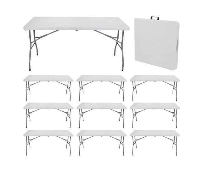 MegaPack 10 Mesas Plegables Rectangulares 70x150 Blanco