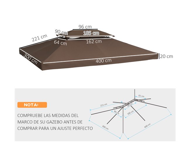 Techo de Repuesto para Cenador Poliéster Outsunny 400x300 Marron